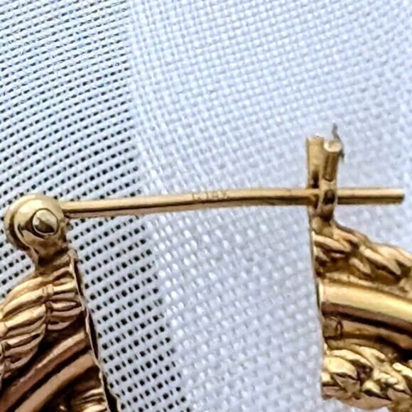 Vintage LARGE 14K Yellow Gold Twisted Rope Triple Circle Hoop Pierced Earrings - Picture 5 of 6